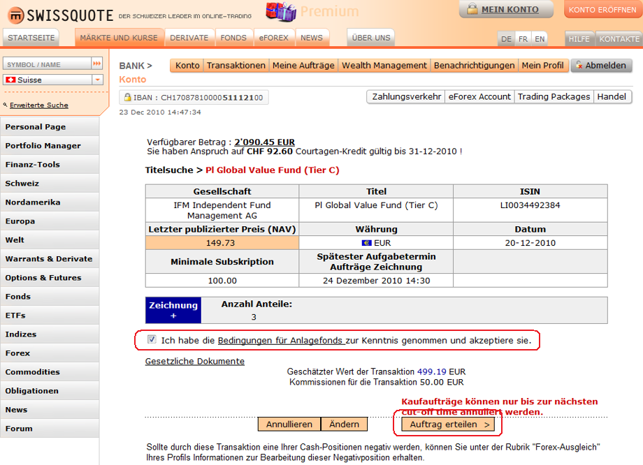 Kaufauftrag zum Otte Fonds
