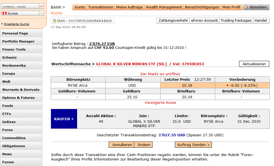 Zusammenfassung der Angaben für die Transaktion